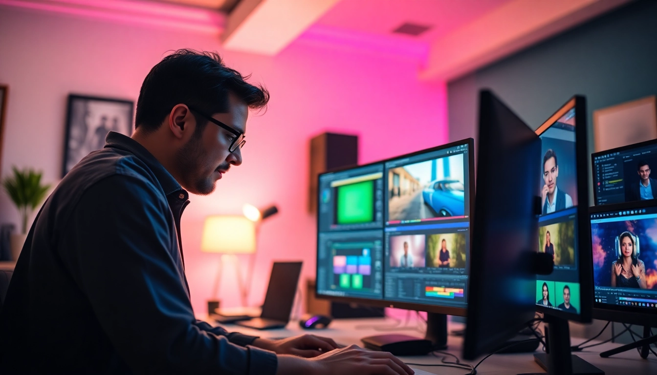 Professional Video Editing Services showcase with an editor focused on creating dynamic video content.