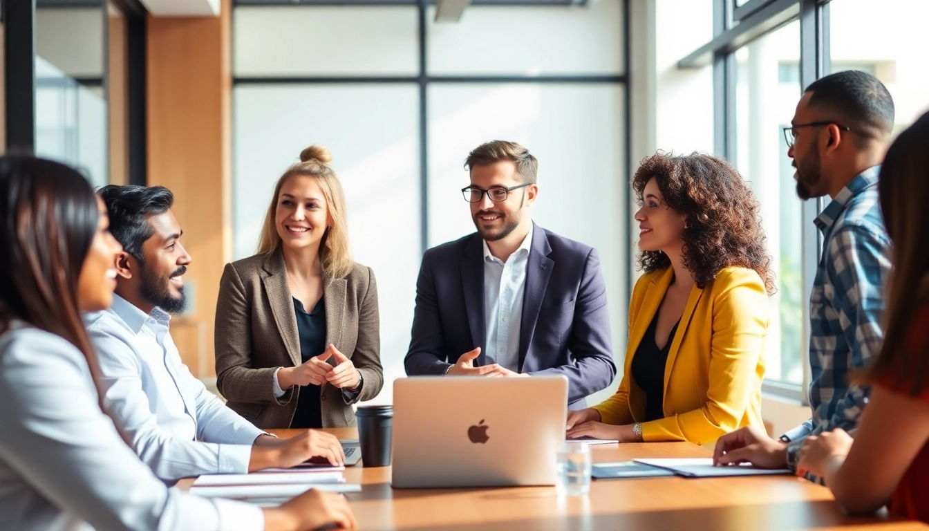 Business professionals strategizing an employer of record approach in a collaborative workspace.