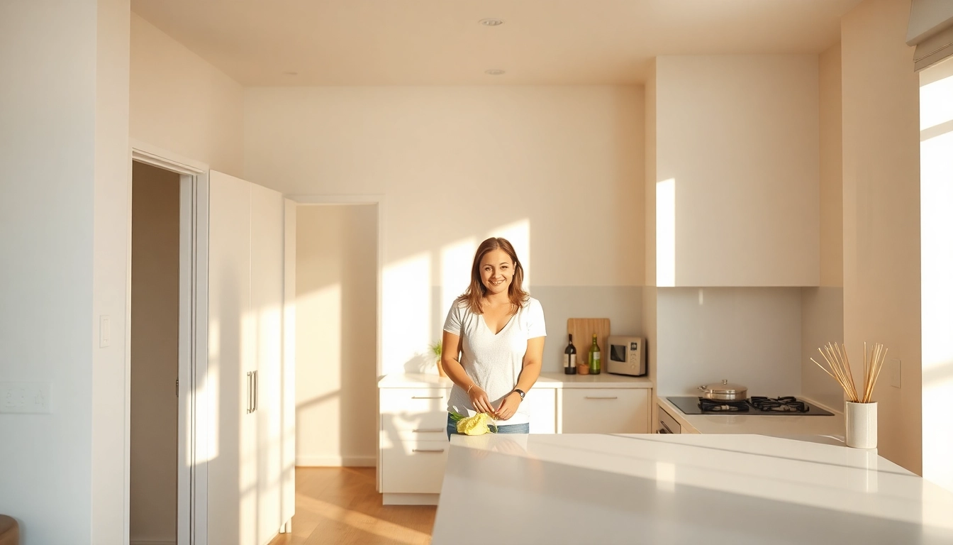 Cleaners performing bond cleaning in a Brisbane apartment, showcasing their professional service in action.