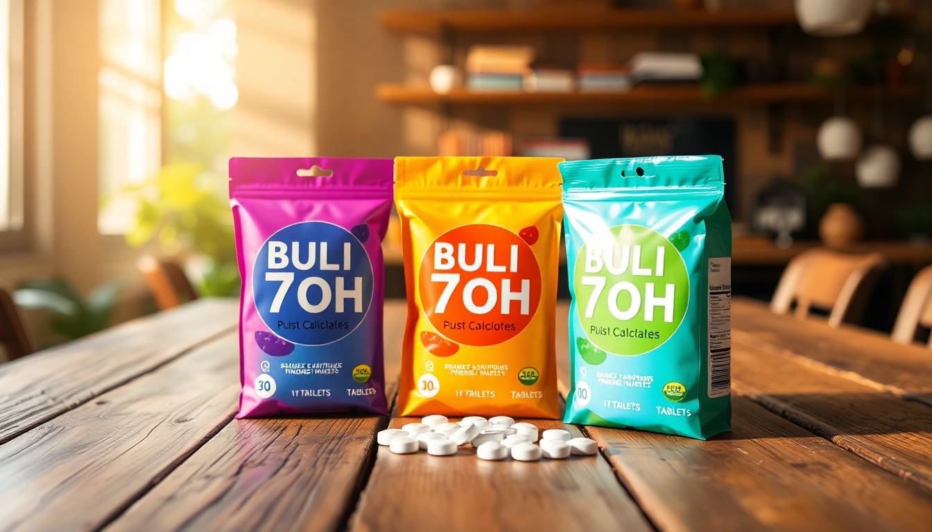 Showcase Bulk 7oh tablets in colorful packaging, highlighting premium quality and variety.