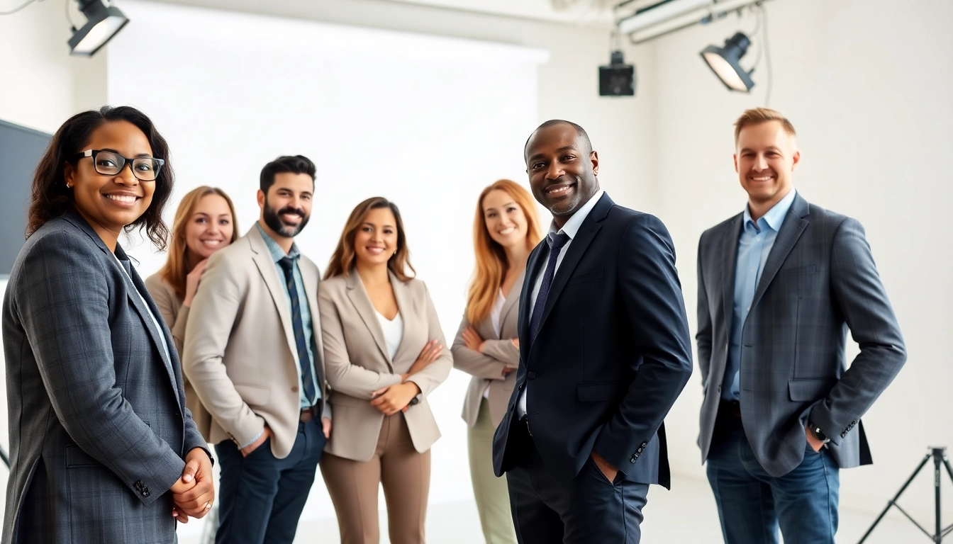 Create stunning company headshots with diverse professionals showcasing warmth and professionalism in a business setting.