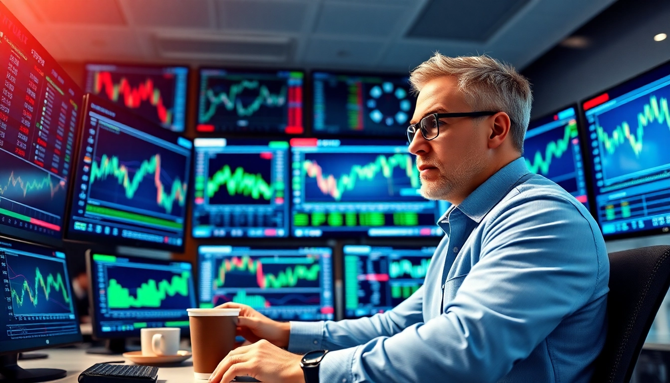 Traders analyzing trade futures data in a modern office setup.