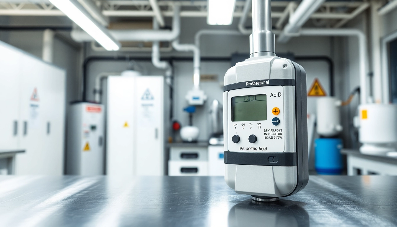 Peracetic Acid gas detector on a workbench, showcasing its high-tech features in a lab.