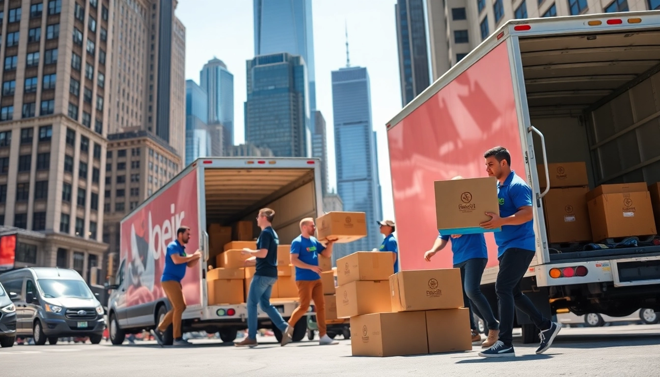 Efficient Moving company NYC team loading a truck amidst the bustling cityscape.