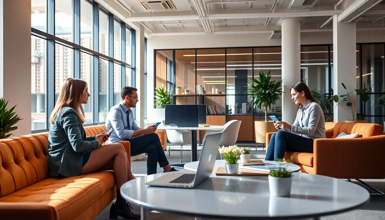 Engaging professionals collaborating in a modern workspace, focused on 美洽官网's digital solutions for effective communication.