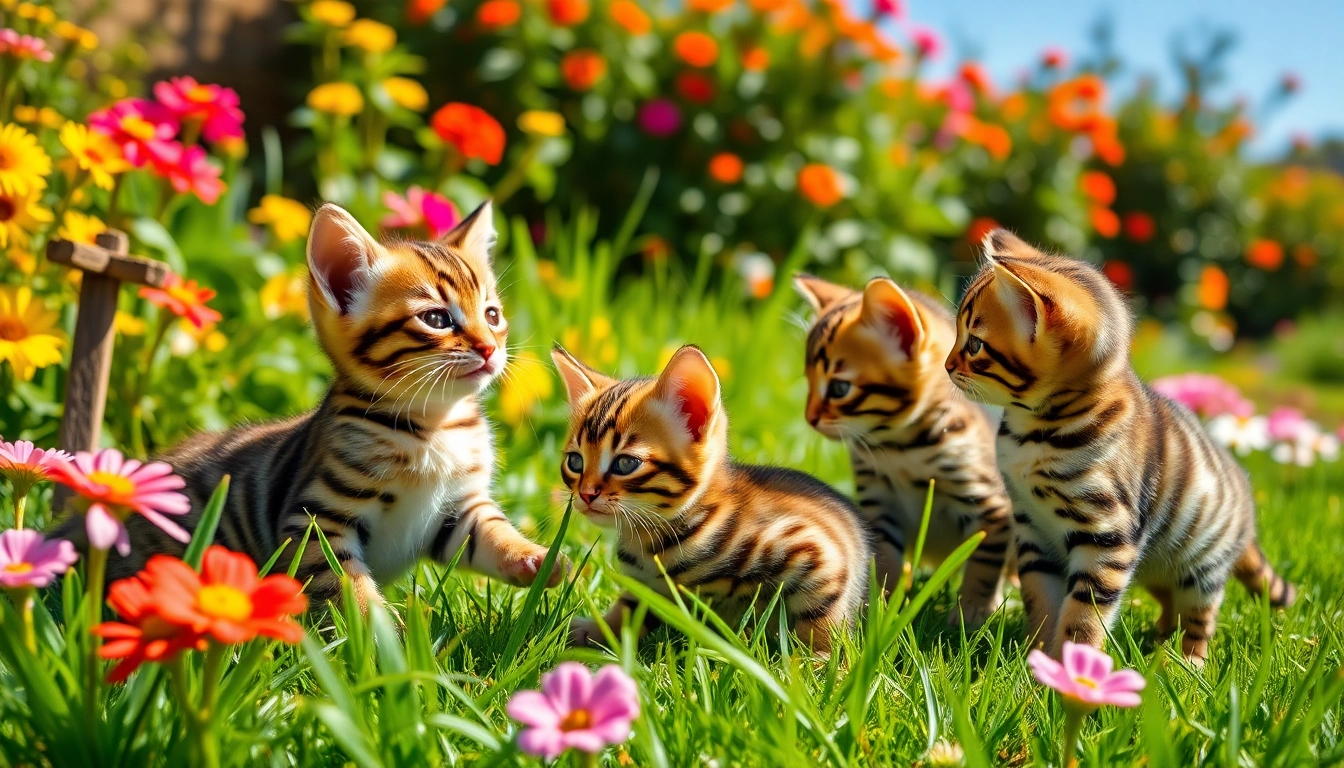Engaging Bengal kittens playing in sunny garden highlight Bengal Breeders Orange County.
