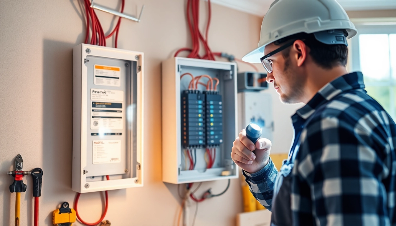Qualified electrician inspecting an Electrical Panel Clearwater installation, ensuring safety and functionality.