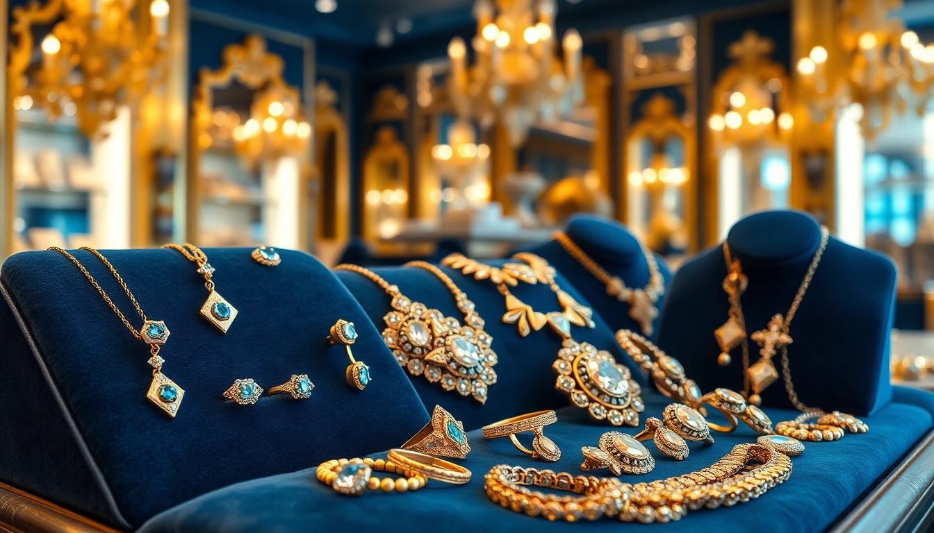 Showcasing best jewelry collection in a luxurious boutique with elegant displays and sparkling gems.