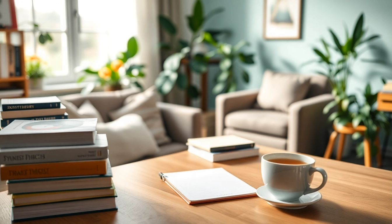 Engaging attachment theory coach in a warm, inviting office, fostering emotional security.