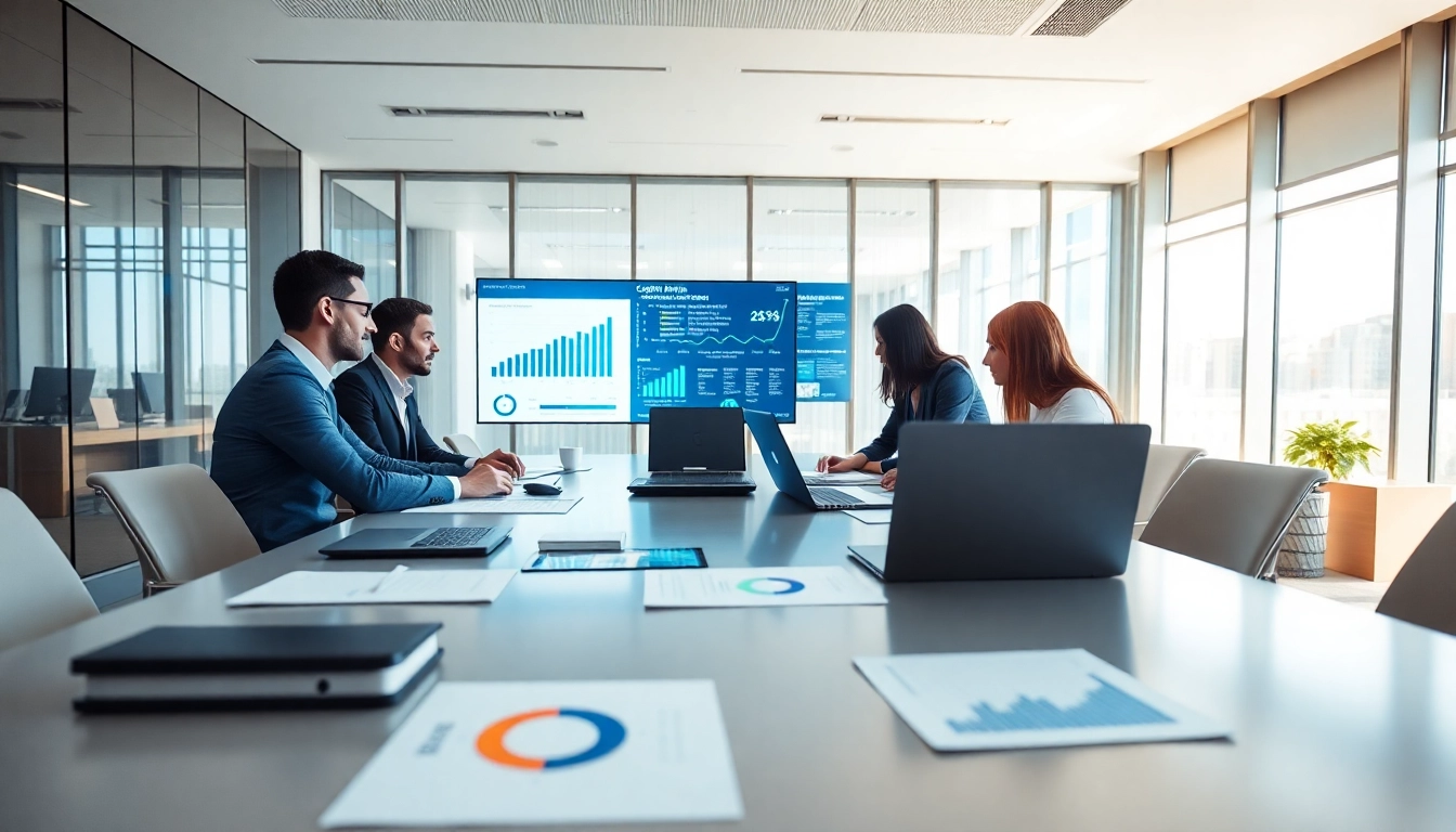 Enhance competitive intelligence strategies with a professional team analyzing data in a bright office.