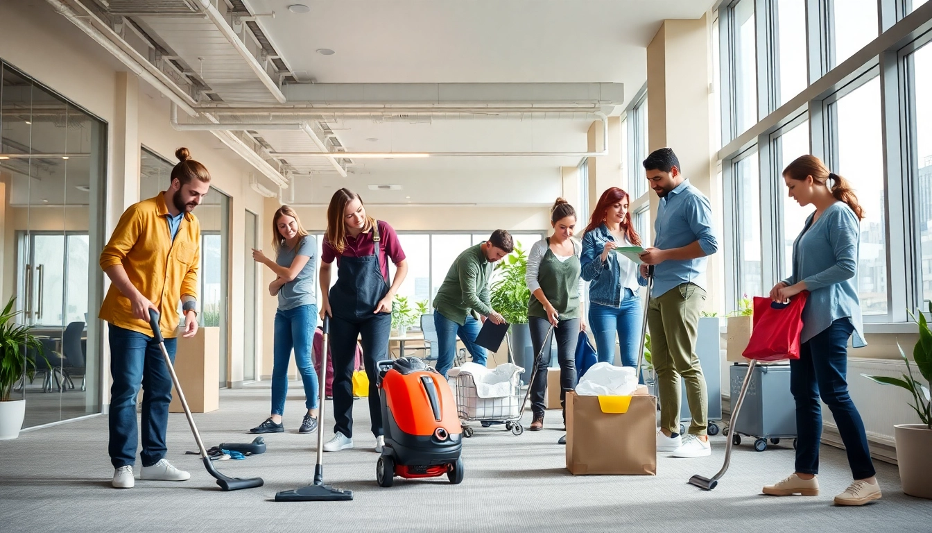 Effizienter Gebäudeservice Gießen mit professionellem Team bei der Arbeit in einem modernen Büro.