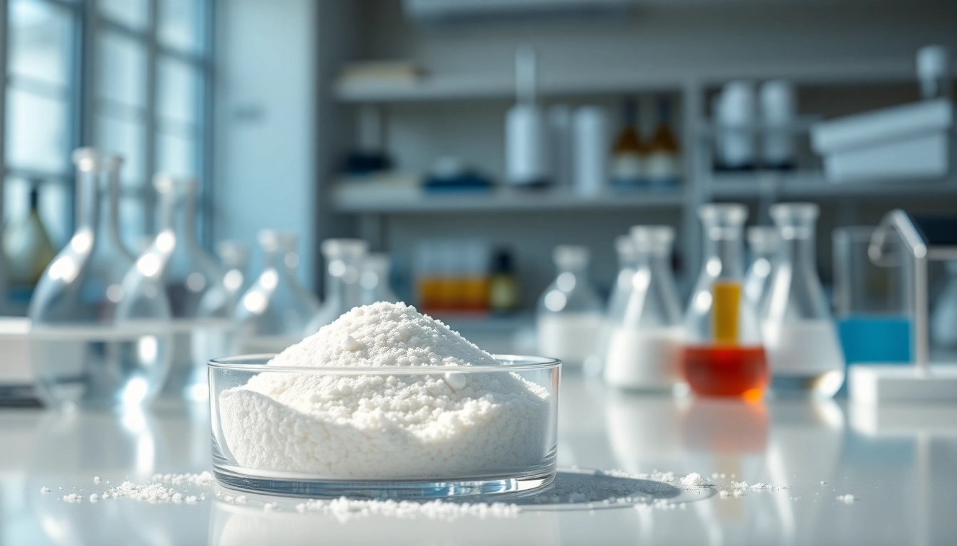 Showcase CarboxyMethyl Cellulose in a lab with scientific equipment emphasizing purity and texture.