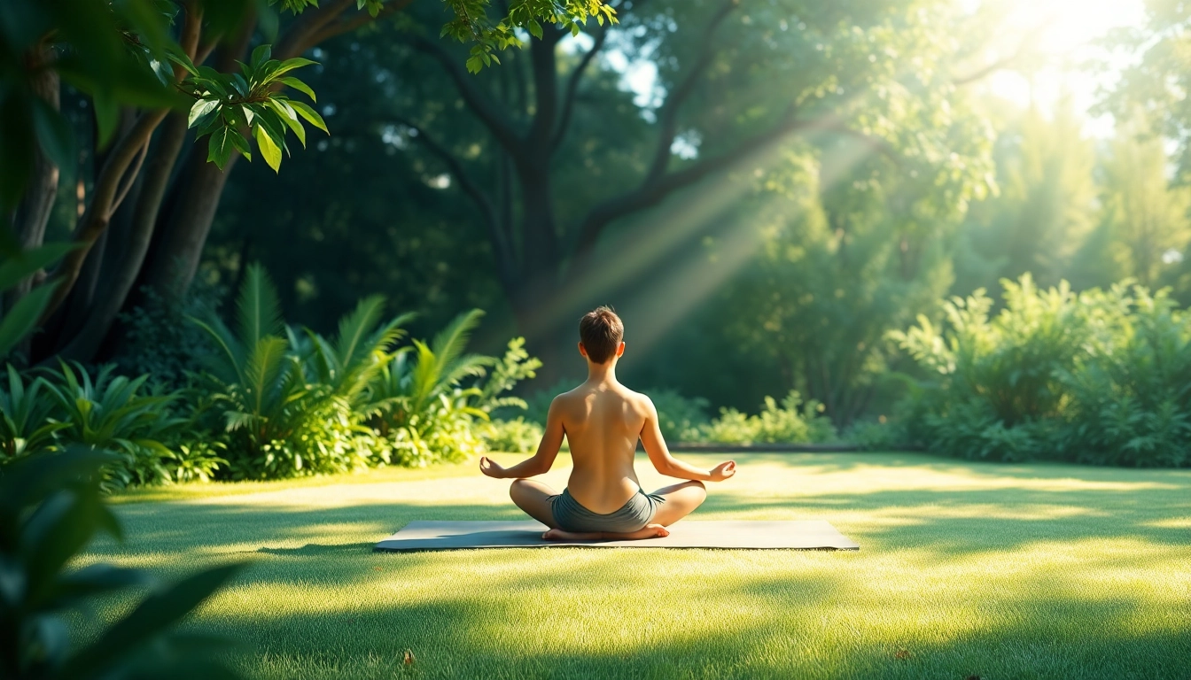 Practicing mindfulness for dealing with anxiety in a serene outdoor space.