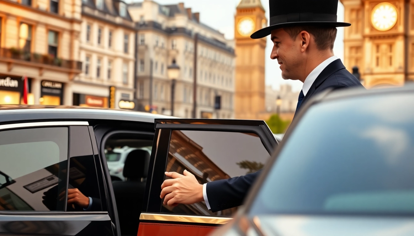 Experience a luxury london chauffeur service as a professional driver assists a client in London.