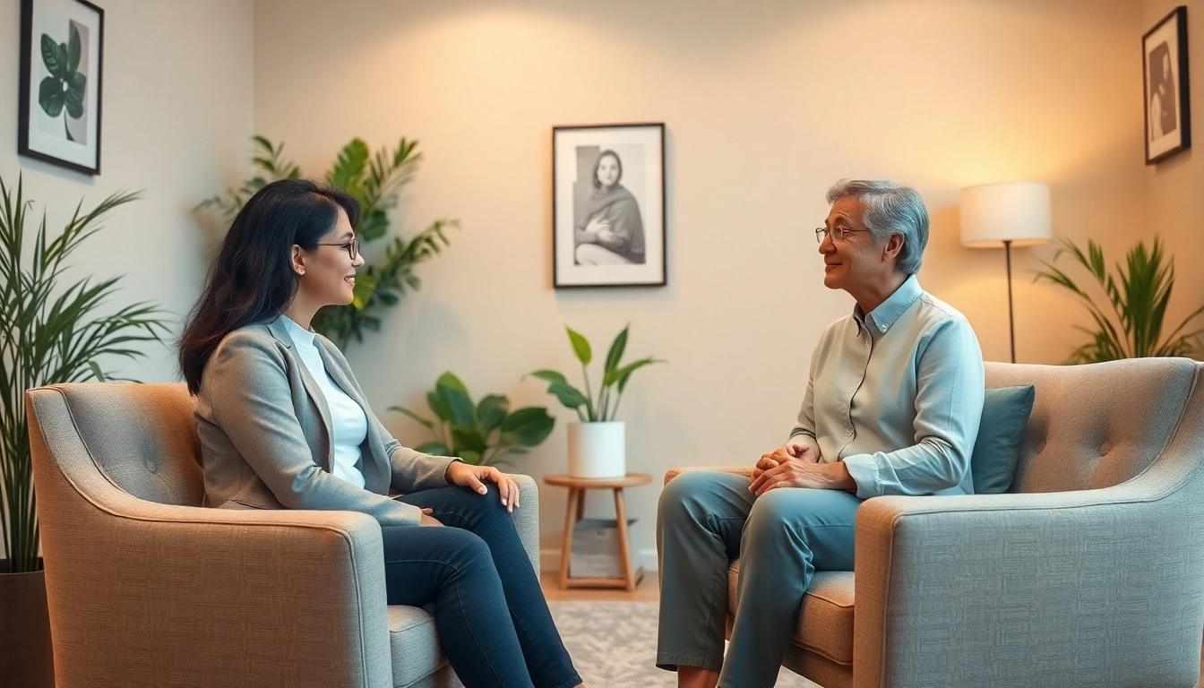Counselling session between therapist and client in a calming office.