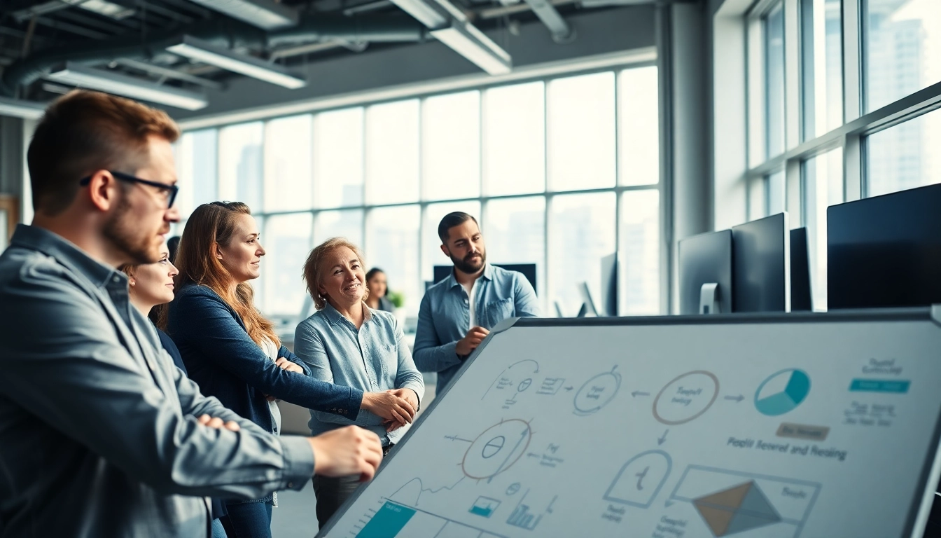 Collaborative IT Services team brainstorming solutions in a bright modern office.