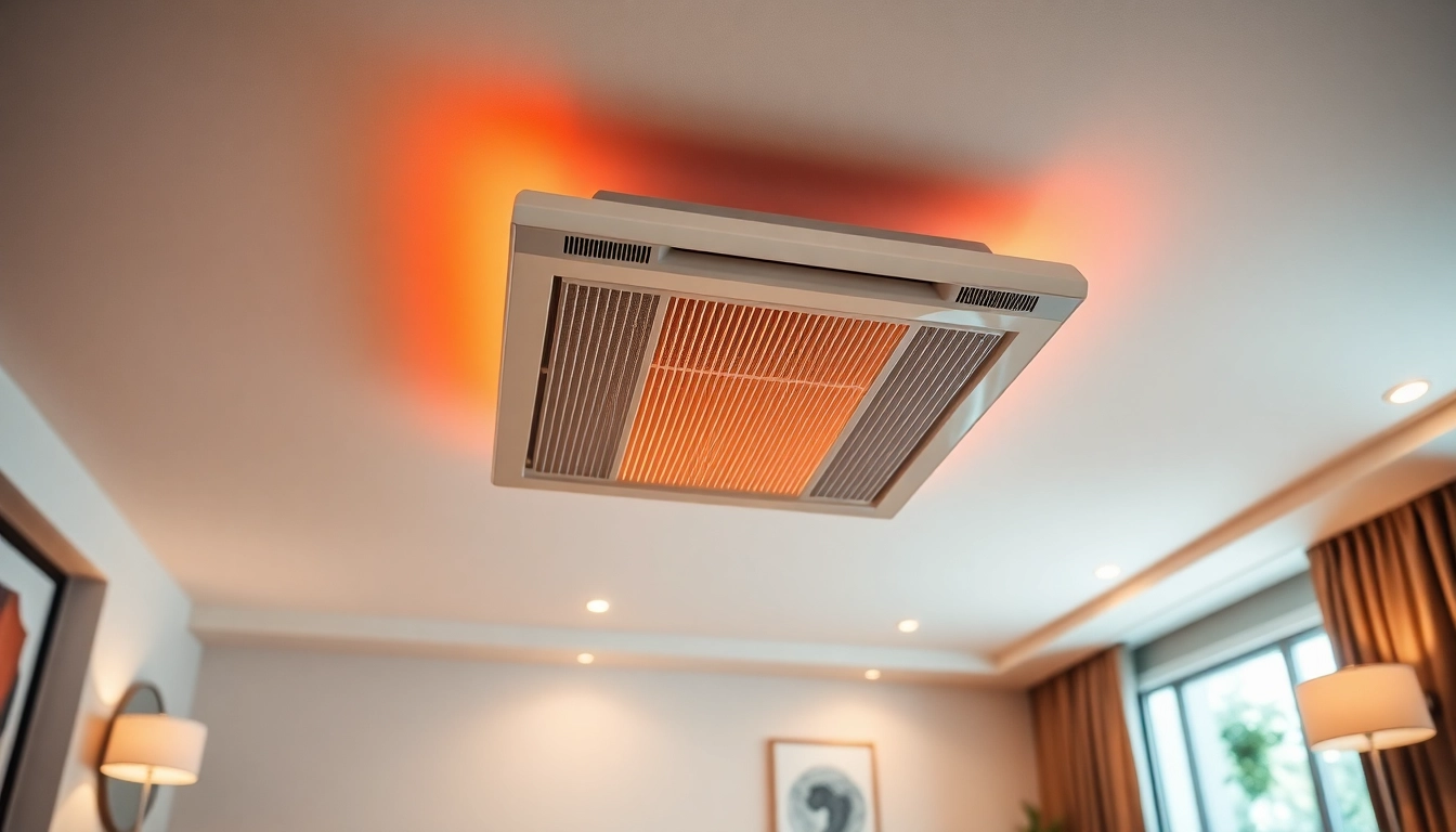Installieren einer infrarotheizung decke in einem modernen Wohnraum mit stilvollem Design