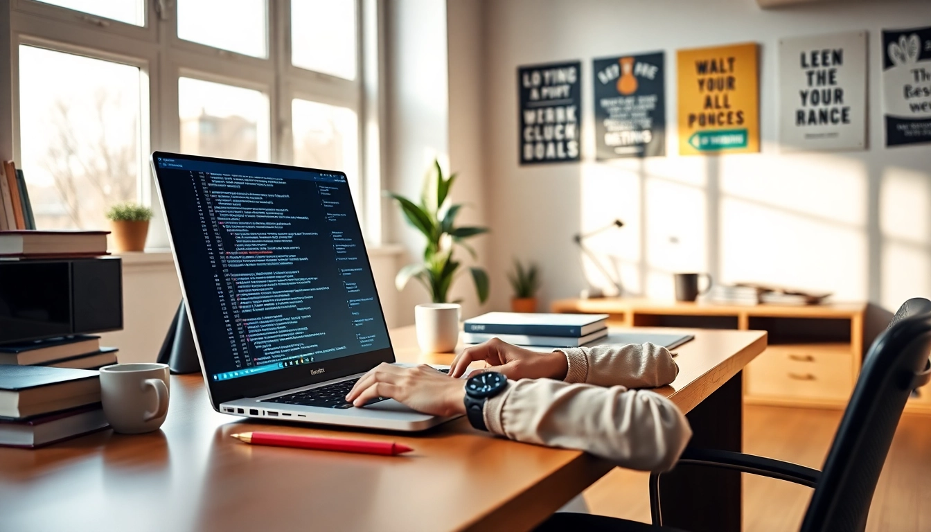 Learn PHP programming online with a focused programmer coding at a modern desk.