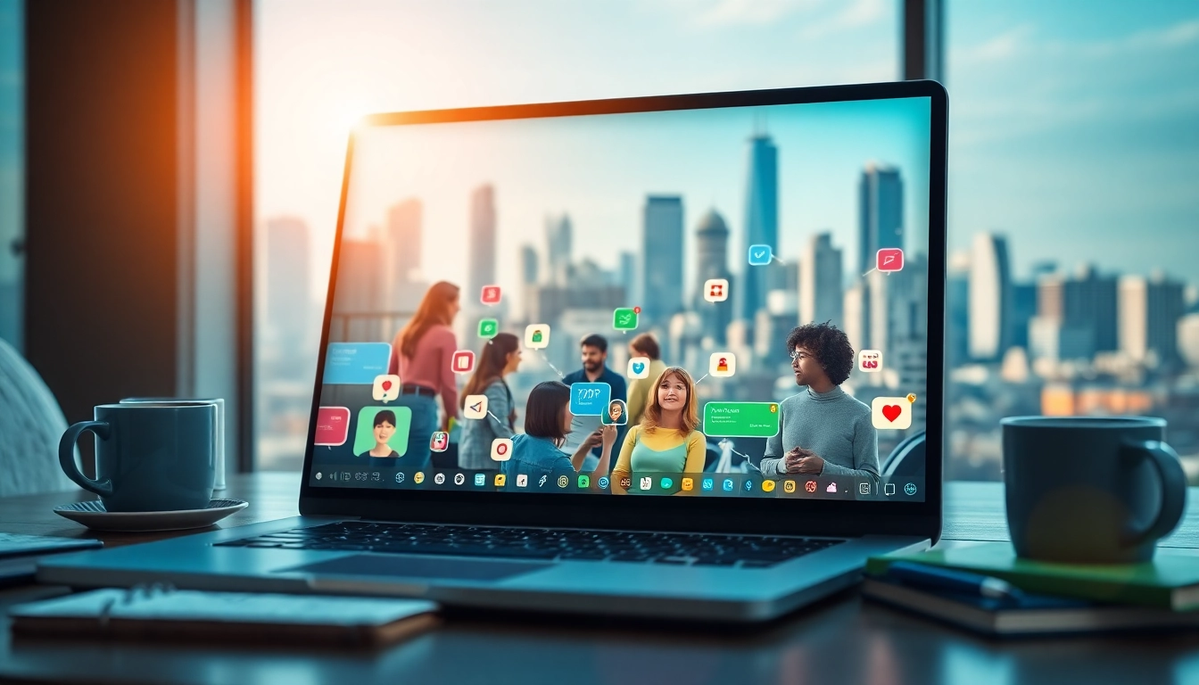 Interaksi digital dax69 yang menarik dengan pengguna terlibat dalam berbagi ide di platform.