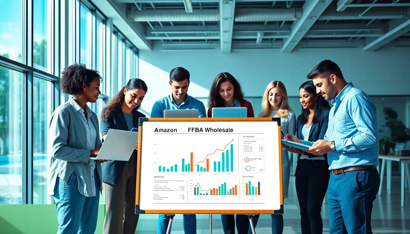Engage in amazon fba wholesale strategies with diverse entrepreneurs in a vibrant office setting.